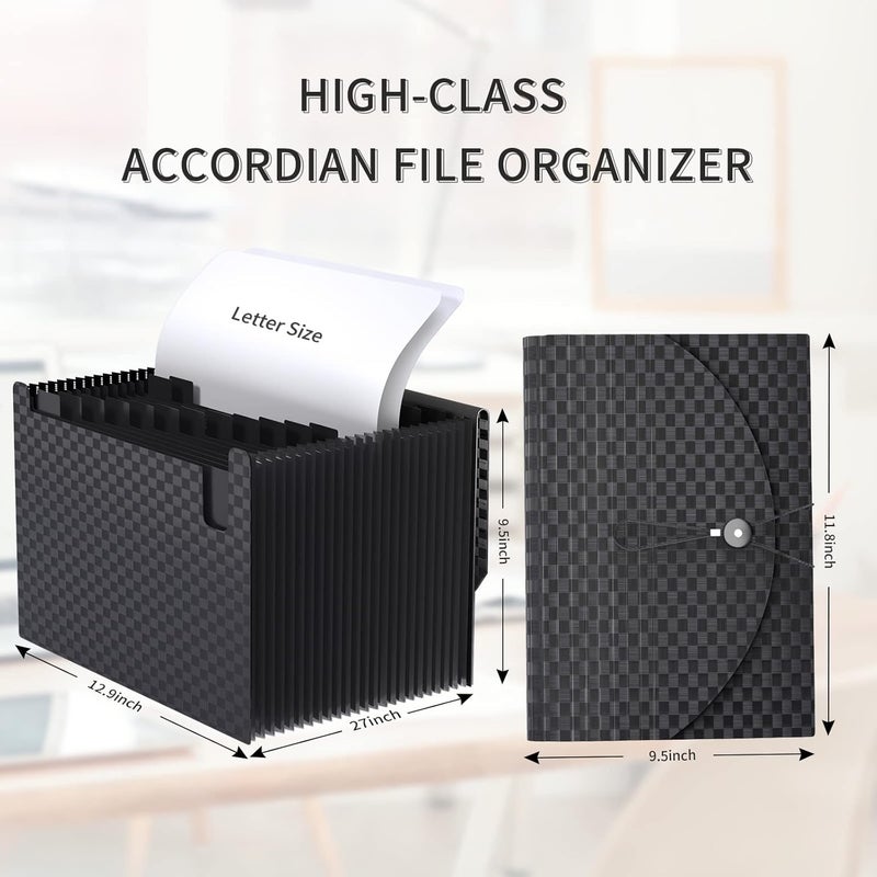 TCJ 24 Pockets Accordion File Organizer,Document Organizer,Expanding File Folder Letter Size,Expandable Filing Box,Special Designed for Portable Use,Accordian Folders,Plastic (Grid Black) - Image 4